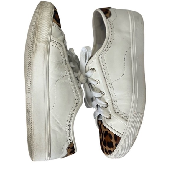 Ann Taylor White Leather Leopard Print Haircalf Fashion Sneaker Women's Sz 8.5 - Picture 5 of 8